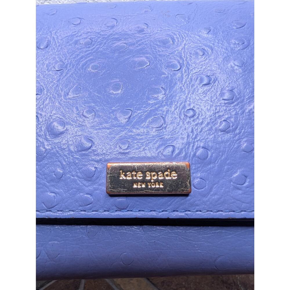 Kate Spade Women's Blue Ostrich Leather Trifold Wallet Chic Travel Designer - Picture 3 of 7